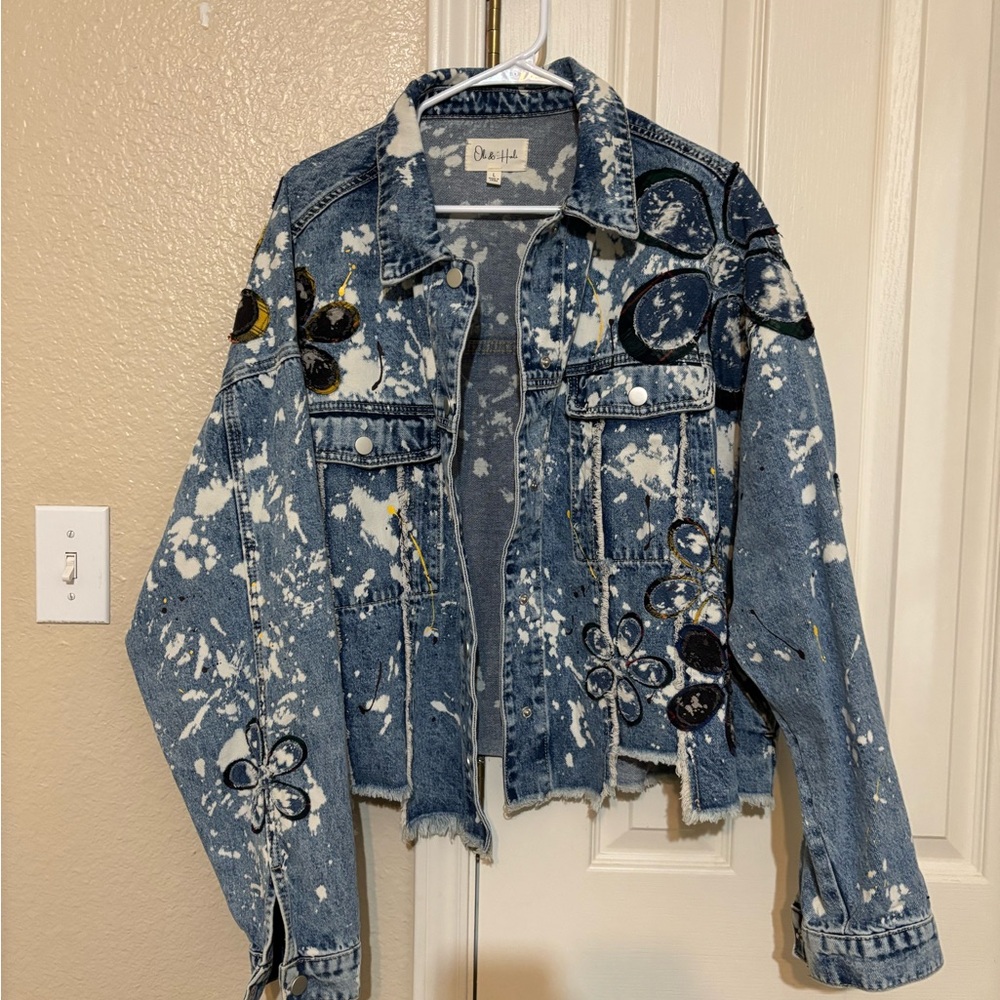 Oli & Hali Blue Jean Jacket with Artistic Patterns